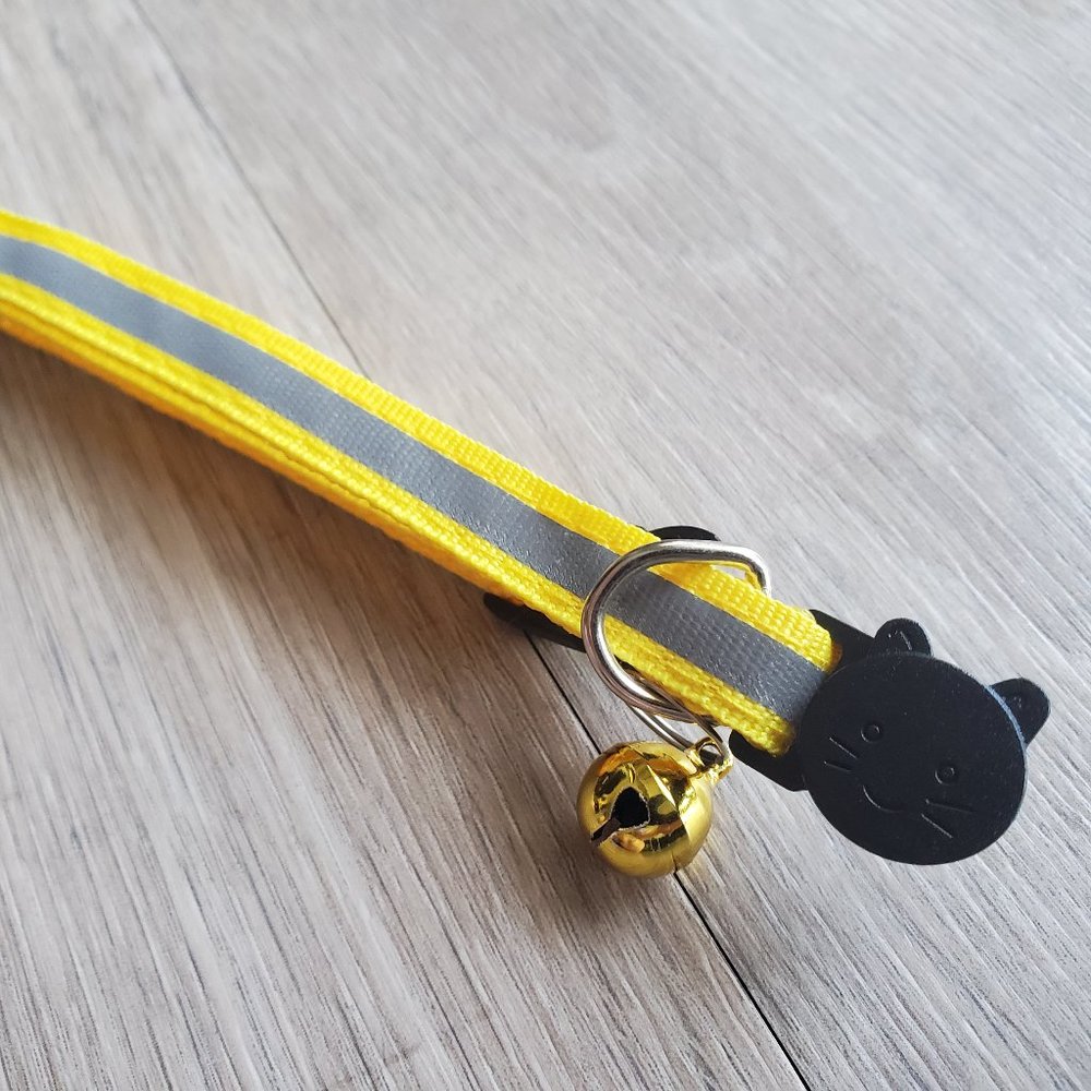 NEW Yellow Adult Reflective-Breakaway Cat Collar with Bell